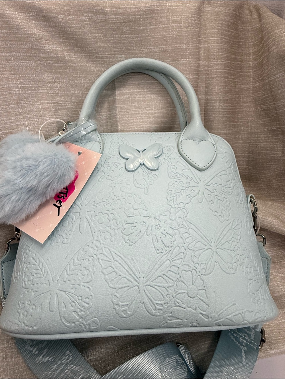 Betsey Johnson Light Blue Butterfly Embossed Satchel